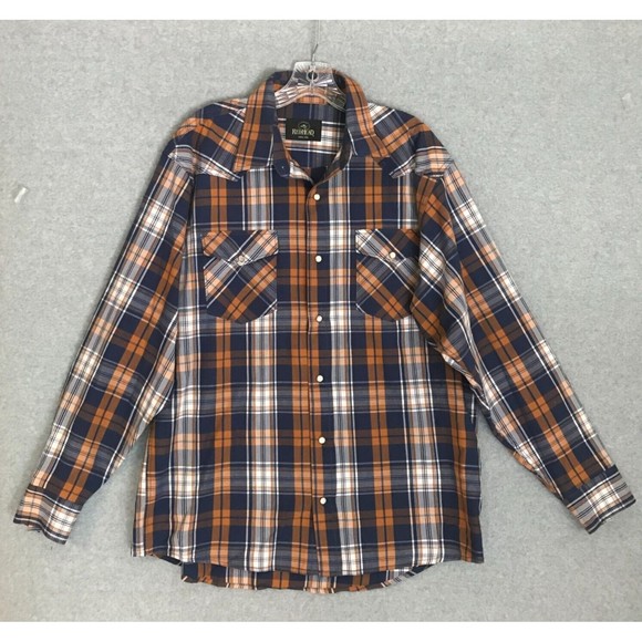 RedHead Other - Red Head Pearl Snap Western Shirt Mens Large Blue Brown Plaid Long Sleeve Cowboy